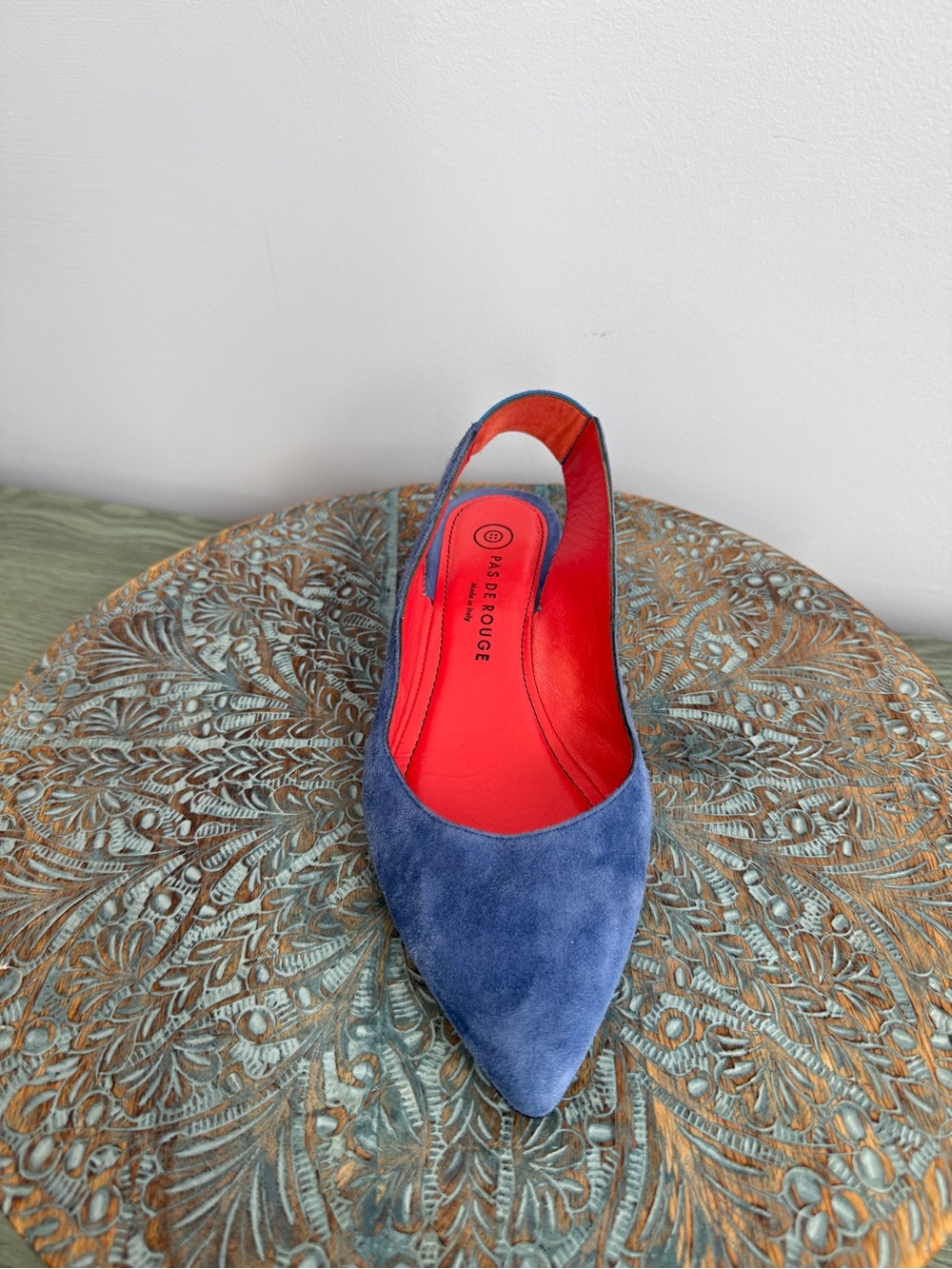 New! Pas De Rouge Janet pointed toe blue suede slingbacks size 38 - Picture 5 of 14